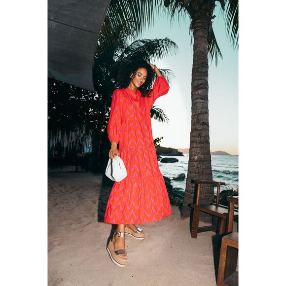 POMANDER PLACE Hot Pink Ikat Mabel Maxi Dress Size M NWT Retail $158 Tuckernuck - Picture 7 of 8